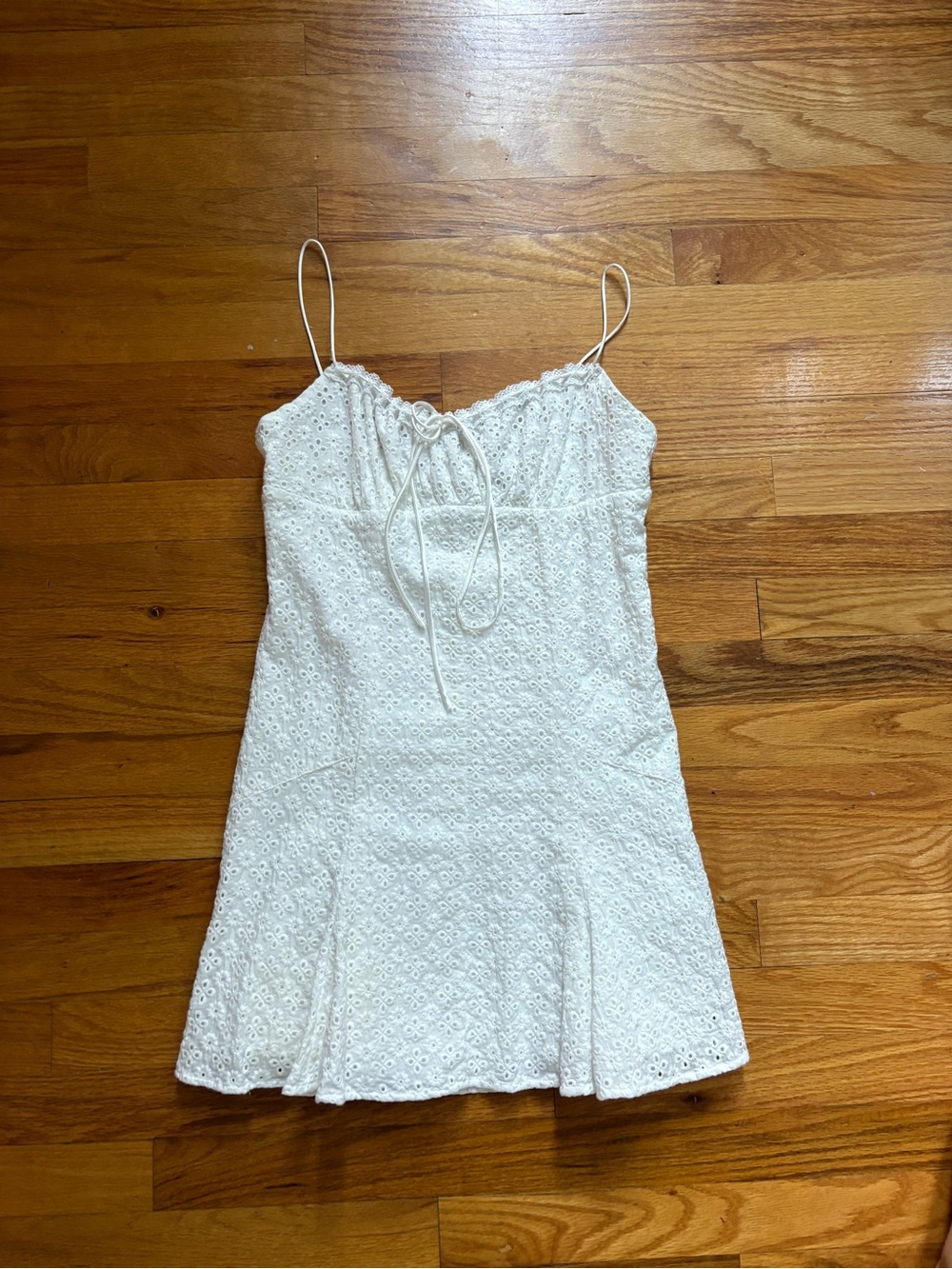 American Threads White Eyelet Tie-Front Mini Dress
